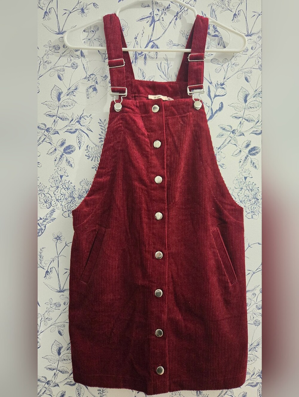 Francesca's Collections Burgundy Corduroy Button-Front Pinafore Jumper